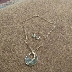Silver and turquoise necklace and earring set